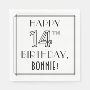 GLÜCKLICHER 14. GEBURTSTAG; Art-Déco-Stil; Individ Serviette