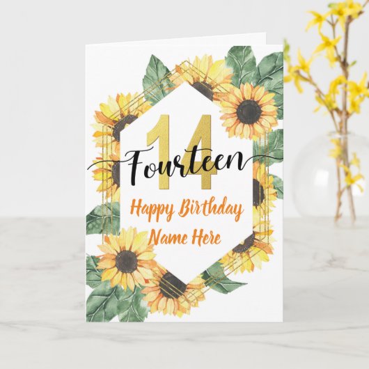 Glücklicher 14. Geburtstag Sonnenblume Gruß Karte (Gelbe Blume)