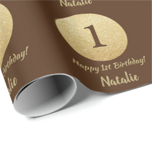 Glücklicher 15. Geburtstag Braun und Gold Glitzer Geschenkpapier