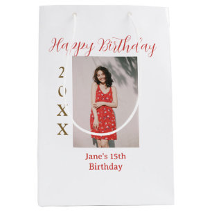Glücklicher 15. Geburtstag Foto Name Jahr sim gold Mittlere Geschenktüte