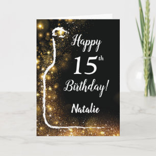 Glücklicher 15. Geburtstag Glitzer Wein aus Schwar Karte