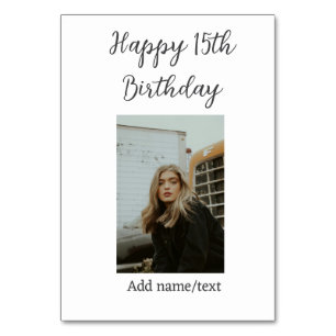 Glücklicher 15. Geburtstag hinzufügen Namen Foto T Tischnummer