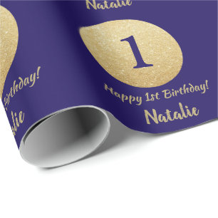 Glücklicher 15. Geburtstag Navy Blue und Gold Glit Geschenkpapier