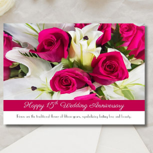 Glücklicher 15. Hochzeitstag mit rosa Rosen Karte