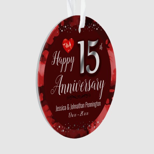 Glücklicher 15. Hochzeitstag Ornament (Vorderseite)