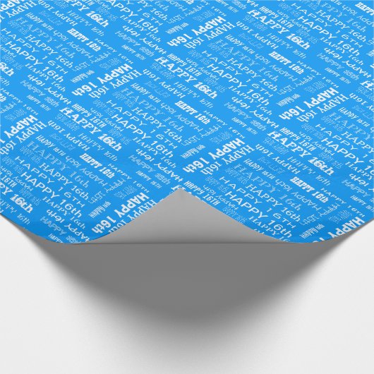 Glücklicher 16. blauer Geburtstag Geschenkpapier (Ecke)
