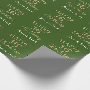 Glücklicher 16. Geburtstag Gold Glitzer und Green Geschenkpapier