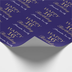 Glücklicher 16. Geburtstag Gold Glitzer und Navy Geschenkpapier
