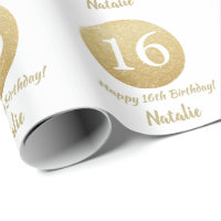 Glücklicher 16. Geburtstag Gold Glitzer und White