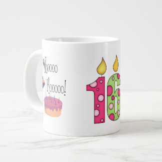 Glücklicher 16. Geburtstag/Kerzen+Kuchen-Fertigen Jumbo-Tasse