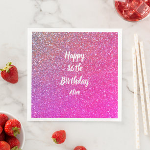 Glücklicher 16. Geburtstag Name Rosa Rose Gold Gli Serviette