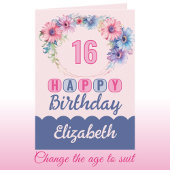 Glücklicher 16. Geburtstagsname Blumenrosa Karte