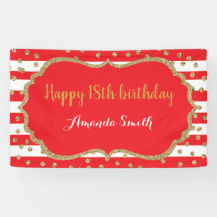 Glücklicher 18. Geburtstag Banner Red Gold Glitzer