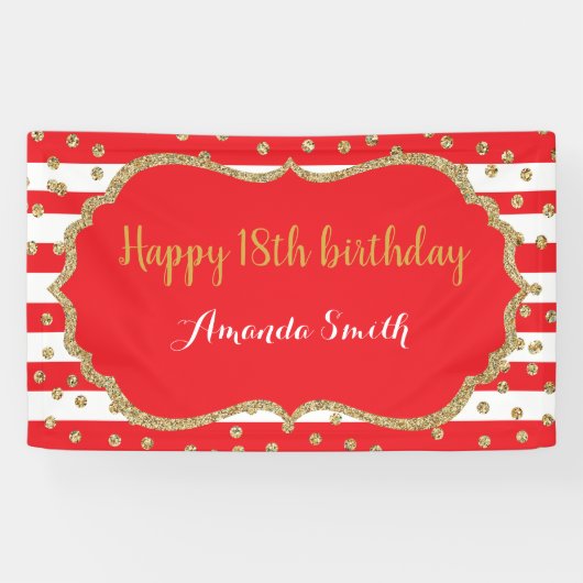 Glücklicher 18. Geburtstag Banner Red Gold Glitzer (Horizontal)