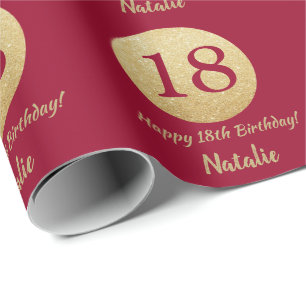 Glücklicher 18. Geburtstag Burgunder Red and Gold Geschenkpapier