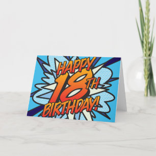 GLÜCKLICHER 18. GEBURTSTAG Comic Book Pop Art blau Karte