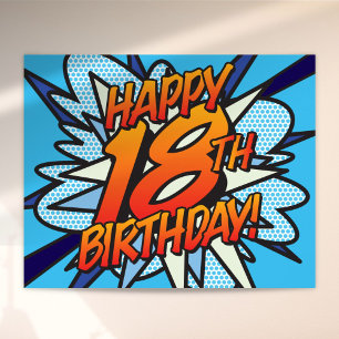 GLÜCKLICHER 18. GEBURTSTAG Comic Book Pop Art blau Poster