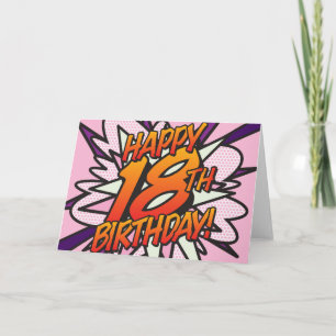 GLÜCKLICHER 18. GEBURTSTAG Comic Book Pop Art pink Karte