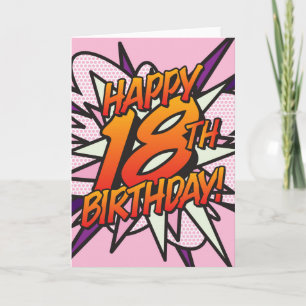 GLÜCKLICHER 18. GEBURTSTAG Comic Book Pop Art pink Karte