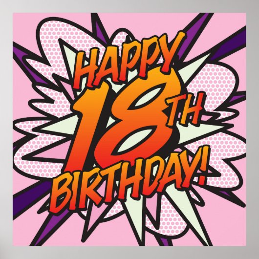GLÜCKLICHER 18. GEBURTSTAG Fun Retro Comic Pop Kun Poster (Vorne)