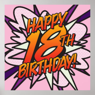 GLÜCKLICHER 18. GEBURTSTAG Lustige Retro-Comic- Po Poster