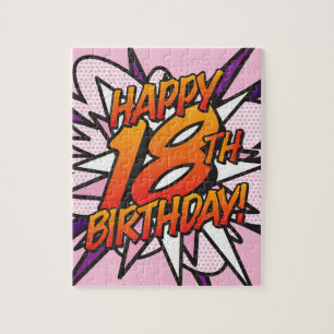 GLÜCKLICHER 18. GEBURTSTAG Pink Fun Retro Comic Bo Puzzle