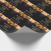 Glücklicher 18. Geburtstag Schwarz und Gold Glitze Geschenkpapier (Ecke)