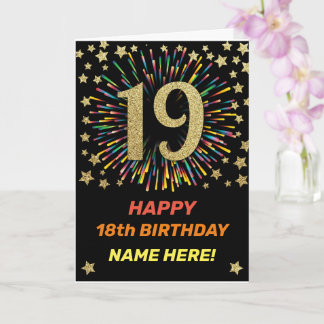 Glücklicher 19. Geburtstag Black & Gold Rainbow Fe Karte
