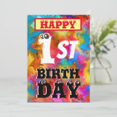 GLÜCKLICHER 1. GEBURTSTAG BEARBEITBARER KINDERGEBU EINLADUNG (Stehend Vorderseite)