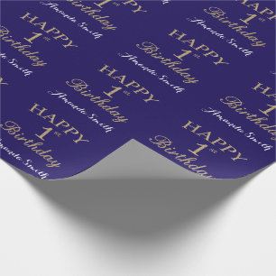Glücklicher 1. Geburtstag Gold Glitzer und Navy Bl Geschenkpapier