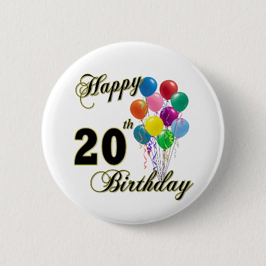 Glücklicher 20. Geburtstag mit Ballonen Button (Vorderseite)