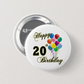 Glücklicher 20. Geburtstag mit Ballonen Button (Vorne & Hinten)