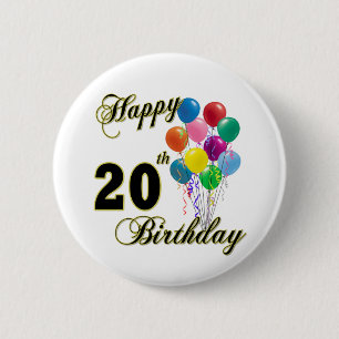 Glücklicher 20. Geburtstag mit Ballonen Button