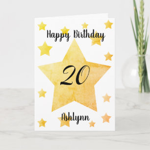 Glücklicher 20. Geburtstag mit goldenen Wasserfarb Karte