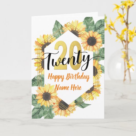 Glücklicher 20. Geburtstag Sonnenblume Gruß Karte (Gelbe Blume)