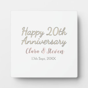 GLÜCKLICHER 20. HOCHZEITSTAG NAME ROSA GRAU PASTEL FOTOPLATTE