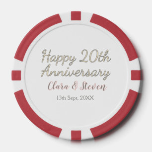 GLÜCKLICHER 20. HOCHZEITSTAG NAME ROSA GRAU PASTEL POKERCHIPS