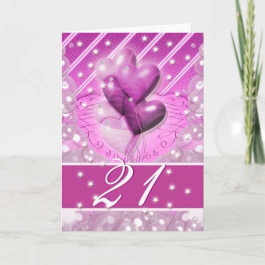 Glücklicher 21. Geburtstag steigt helles im Ballon Karte (Vorderseite)