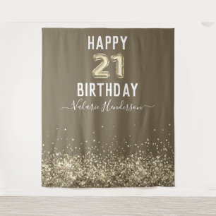 Glücklicher 21. Geburtstag-Tapete mit goldenem Gli Wandteppich