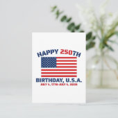GLÜCKLICHER 250. GEBURTSTAG USA POSTKARTE (Stehend Vorderseite)