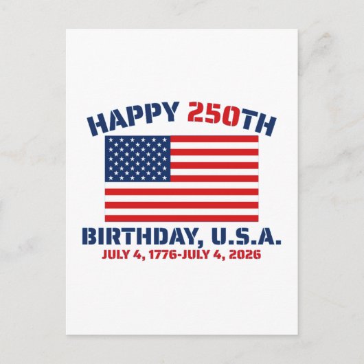 GLÜCKLICHER 250. GEBURTSTAG USA POSTKARTE (Vorderseite)