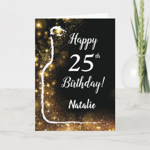 Glücklicher 25. Geburtstag Glitzer Wein aus Schwar Karte