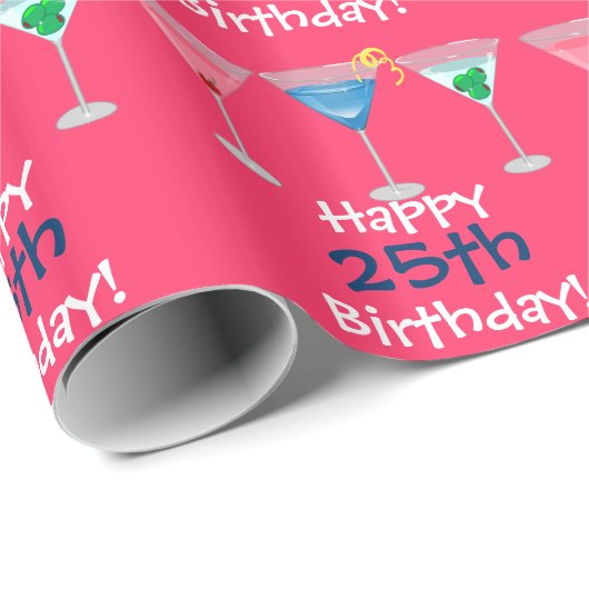 Glücklicher 25. Geburtstag! Martini-Packpapier Geschenkpapier (Rolleneckpunkt)