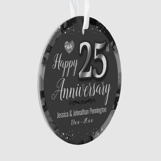 Glücklicher 25. Hochzeitstag Ornament (Vorderseite)