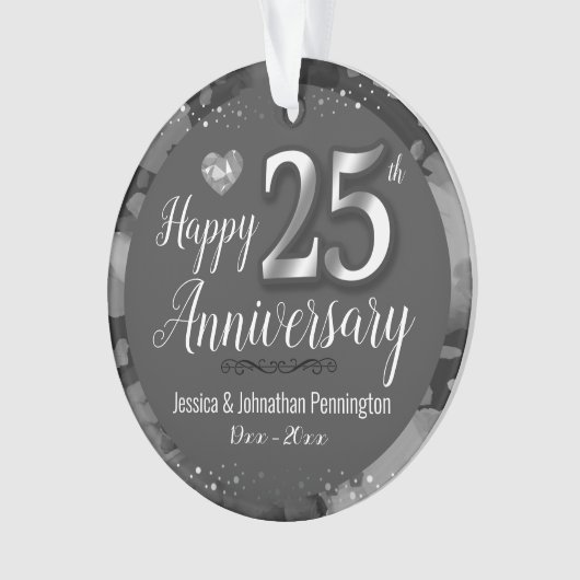 Glücklicher 25. Hochzeitstag Ornament (Vorderseite)