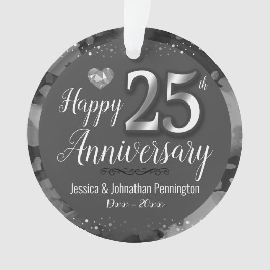 Glücklicher 25. Hochzeitstag Ornament (Vorderseite)