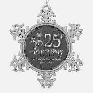 Glücklicher 25. Hochzeitstag Schneeflocken Zinn-Ornament