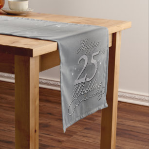 "Glücklicher 25. Hochzeitstag" Silvery Gradient Kurzer Tischläufer
