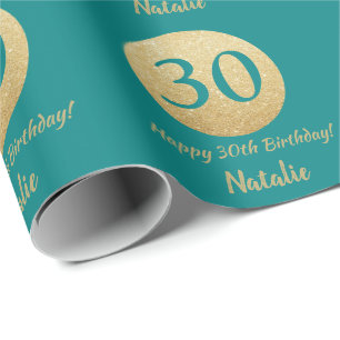 Glücklicher 30. Geburtstag Aquamariner und Gold-G Geschenkpapier