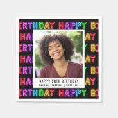 Glücklicher 30. Geburtstag Foto Regenbogenneon Serviette (Vorderseite)